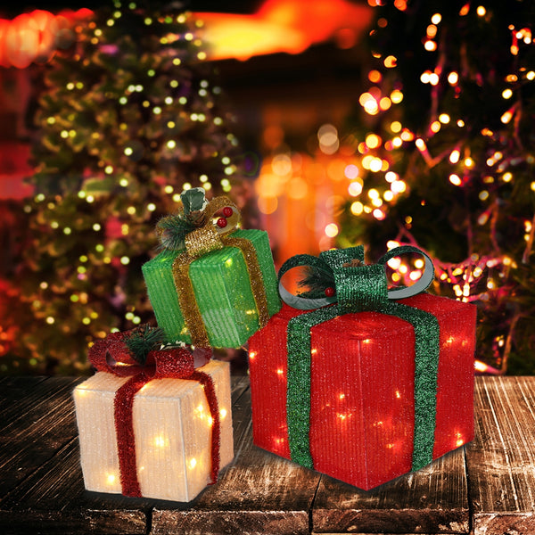 Box ABS Plastic Frame LED 60 Light Warm White Light Three-Piece Set Onion Cloth Christmas Gift Box
