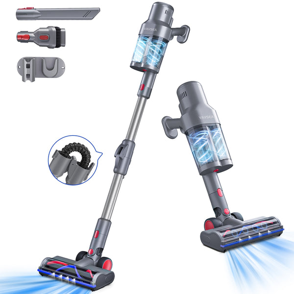VAVSEA Cordless Vacuum Cleaner with Double Dust Cup, 38KPa Stick Vacuum Cleaners for Carpet, Hard Floor, Pet Hair
