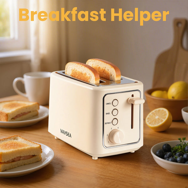 VAVSEA 2 Slice Toaster, 1000W Retro Wide Slot Toaster with 6 Shade Settings & LED Light, Removable Crumb Tray