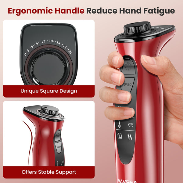 VAVSEA Immersion Blender, 1100W 5-in-1 Hand Blender, 24-Speed Handheld Stick Blender for Chopper, Beaker, Whisk, Milk Frother