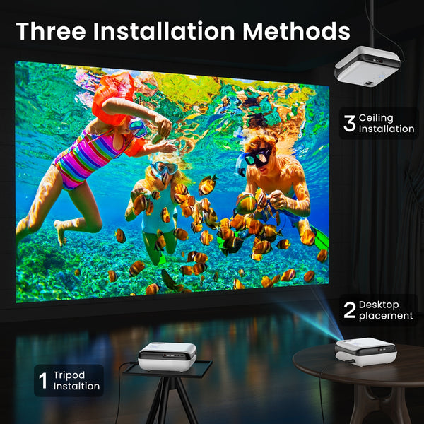 HAPPRUN Native 1080P Bluetooth Projector, Full HD Portable Outdoor Movie Projector with Built-in Speaker, Compatible with Smartphone