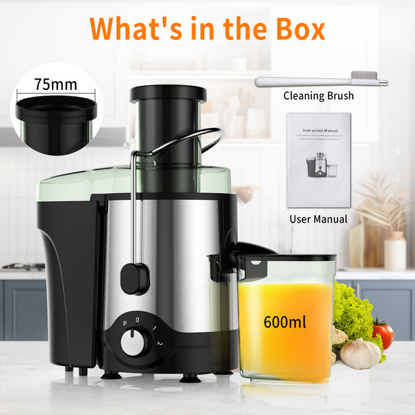 VAVSEA Juicer Machine 600W, Juice Extractor, Anti-Drip Press Centrifugal Juicer with Big Mouth 3" Feed Chute