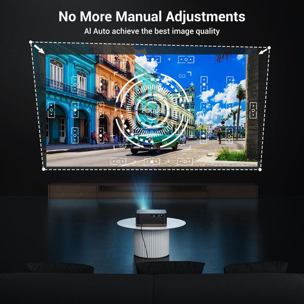 2000 ANSI 4K Full HD Projector with WiFi and Bluetooth, HAPPRUN Movie Home Theater with Auto Focus