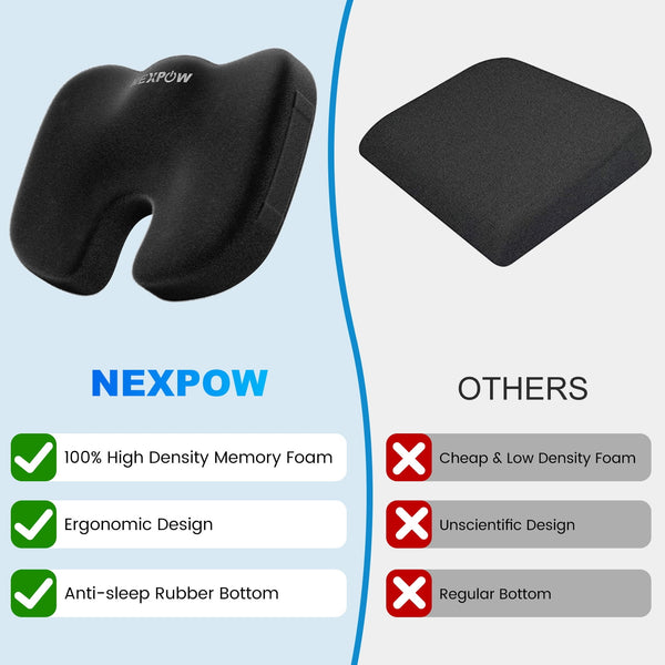 NEXPOW Memory Foam Seat Cushion Cooling Gel Butt Pillow for Tailbone Pain Relief - Chair Cushion