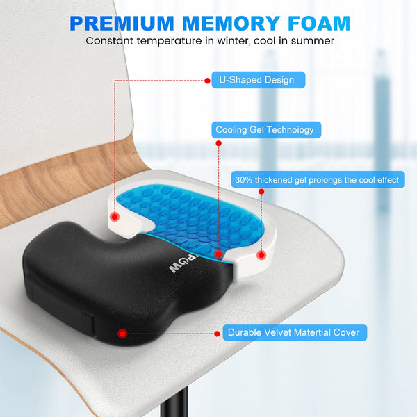 NEXPOW Memory Foam Seat Cushion Cooling Gel Butt Pillow for Tailbone Pain Relief - Chair Cushion