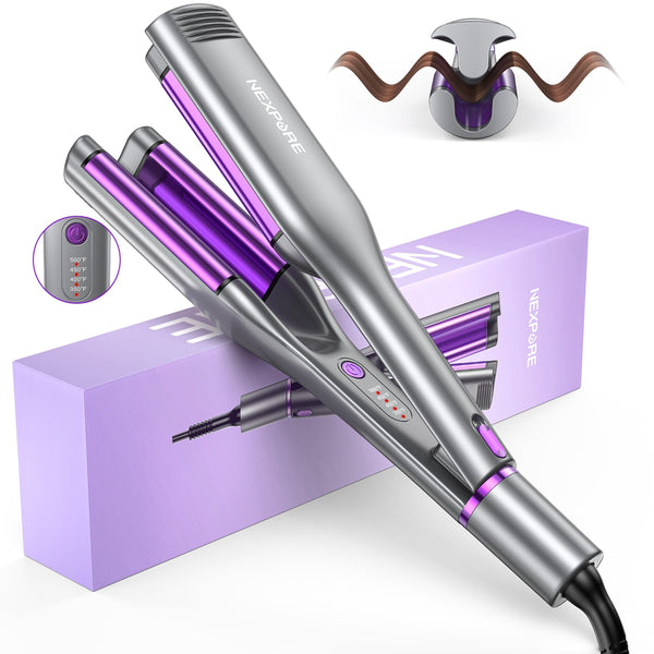 Curling Iron Hair Curler Waver, NEXPURE Crimper Hair Tool, Ionic Deep Waver Curling Wand with Ceramic 3 Barrel for Women, 1.25Inch