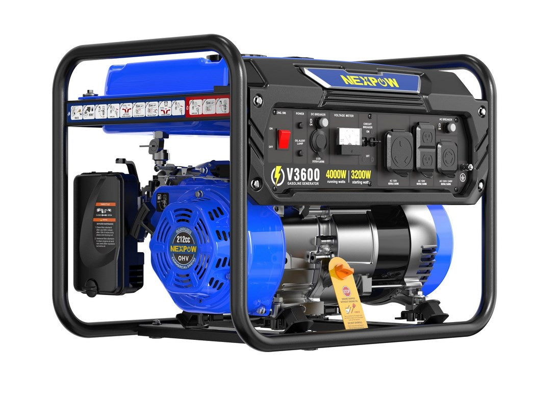 NEXPOW BLACK BLUE 4000W Portable Generator, Gasoline Power Quiet Light