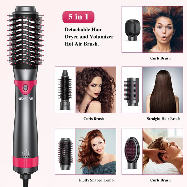 NEXPURE Hair Dryer Brush Set, 1" 5 in 1 Hot Air Brush, Drying, Volumizer Hair Styling Tools, Gray