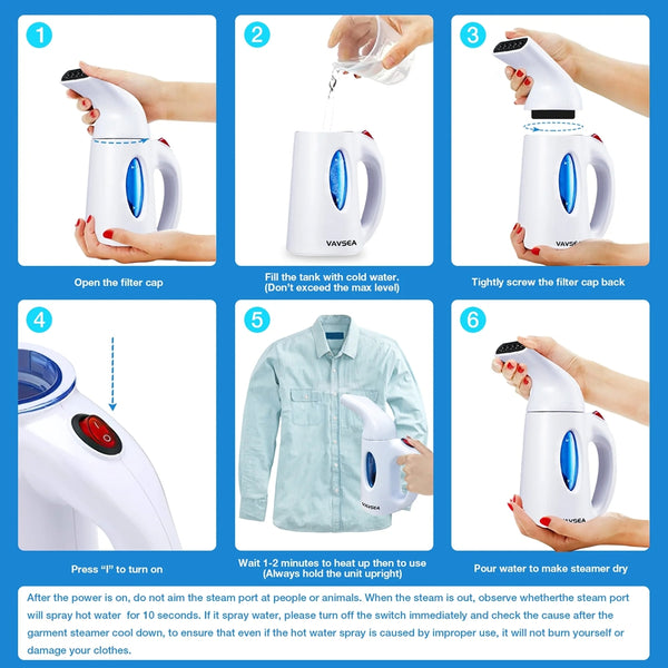 VAVSEA Steamer for Clothes, Portable Garment Steamer, Wrinkles/ Steam/ Soften/ Clean/ Sterilize