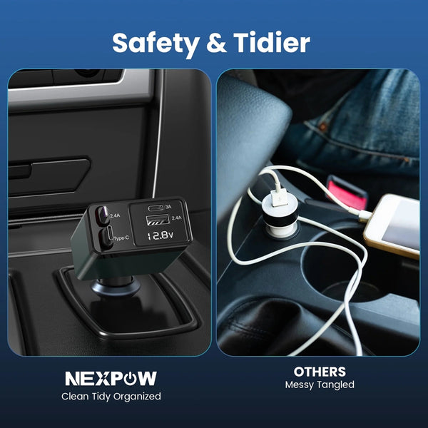 NEXPOW Car Charger Adapter,150W Fast Charger 4 in 1 Car Phone Charger with Cables(2.6ft),180° Adjustable