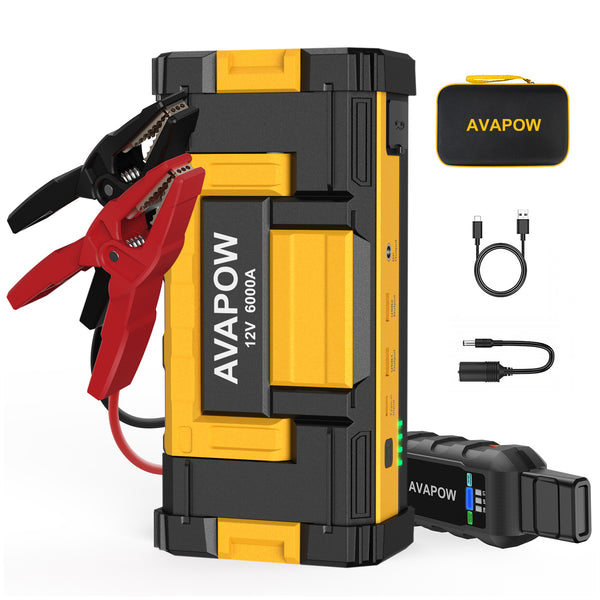 6000A Car Battery Jump Starter, Portable Car Jump Starter with Dual USB Quick Charge and DC Output, 12V Jump Pack with Built-in LED Bright Light