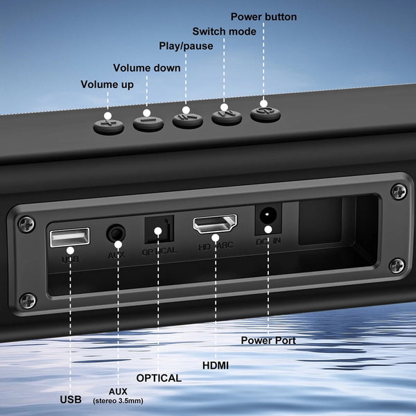 TOPVISION 2.1 Ch Sound Bar for TV, Bluetooth 5.4 Sound Bar with Subwoofer with HDMI ARC/Optical/Aux/USB, 3D Surround Sound System for Christmas gifts