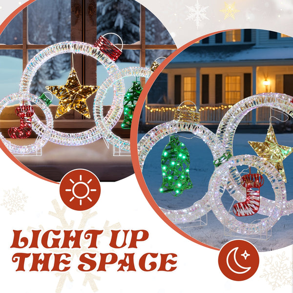 Set of 3 Lighted Iridescent Light Bulb Christmas Decorations, Holiday Decor with 295 White LED Lights for Xmas Outdoor Decor