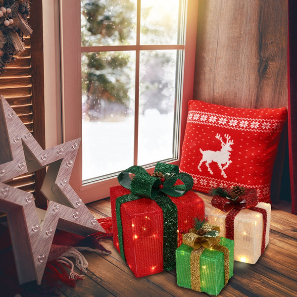 Box ABS Plastic Frame LED 60 Light Warm White Light Three-Piece Set Onion Cloth Christmas Gift Box