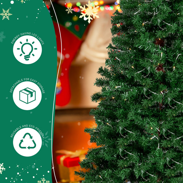 6FT Santa Hat Style Pre-lit Christmas Tree, Hinged Artificial Xmas Tree Pine Tree with 250 Warm White Lights, 839 Branch Tips for Holiday Party