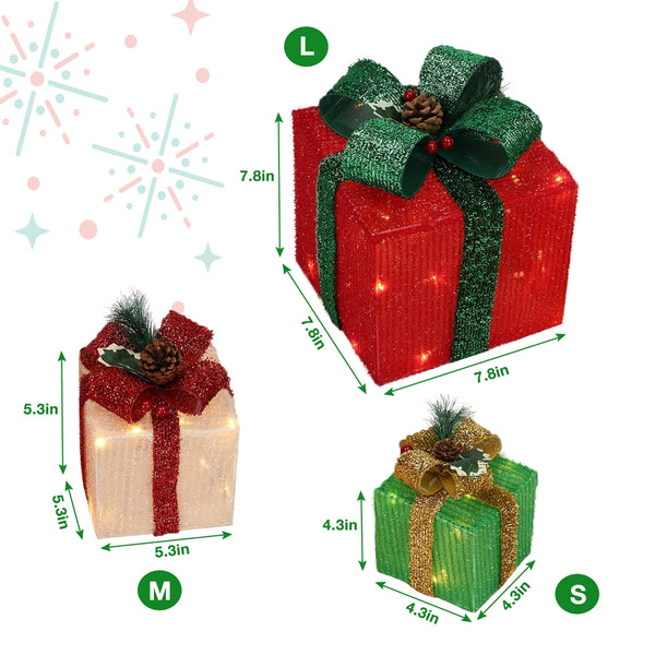 Box ABS Plastic Frame LED 60 Light Warm White Light Three-Piece Set Onion Cloth Christmas Gift Box