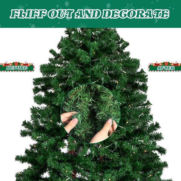 6FT Santa Hat Style Pre-lit Christmas Tree, Hinged Artificial Xmas Tree Pine Tree with 250 Warm White Lights, 839 Branch Tips for Holiday Party