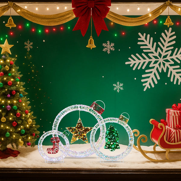 Set of 3 Lighted Iridescent Light Bulb Christmas Decorations, Holiday Decor with 295 White LED Lights for Xmas Outdoor Decor