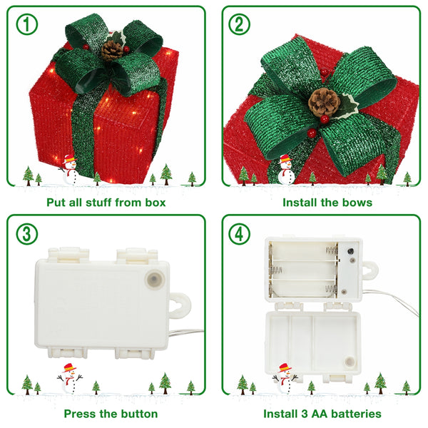 Box ABS Plastic Frame LED 60 Light Warm White Light Three-Piece Set Onion Cloth Christmas Gift Box