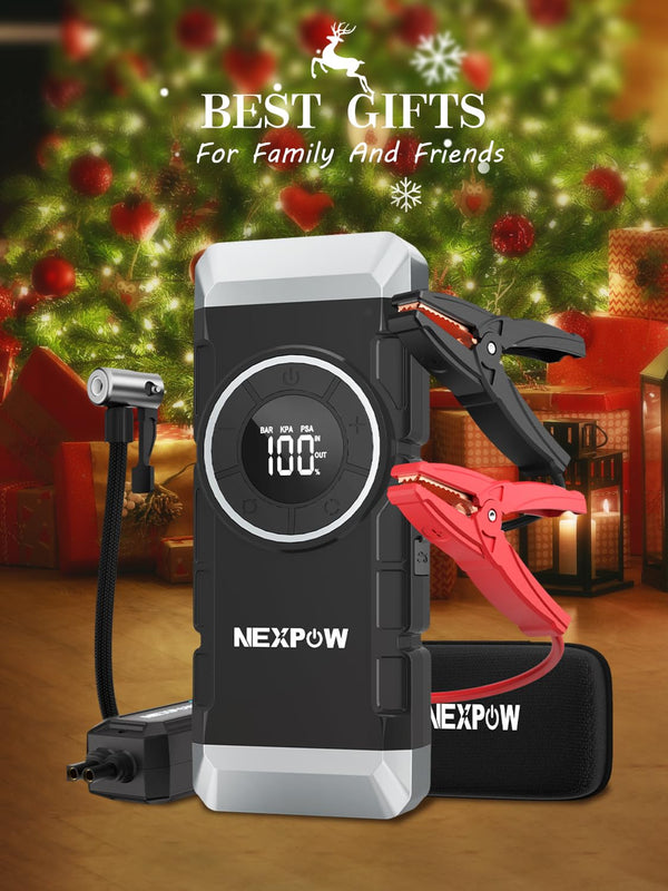 NEXPOW Car Battery Jump Starter 2000A Peak with Air Compressor,12V 150PSI Portable Jumpstart Box for Up to 8L Gas 8L Diesel Engine, PD18W Quick Charging, Force Start Button