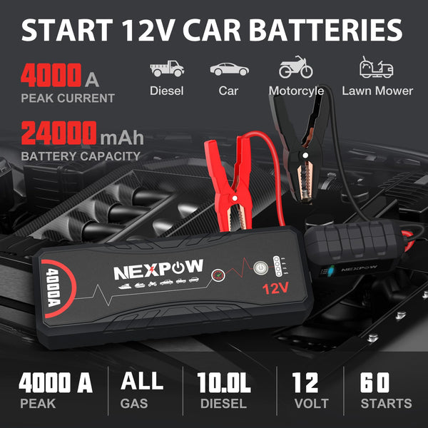 NEXPOW Car Jump Starter,Car Battery Jump Starter 4000A Peak Q11 Pack f