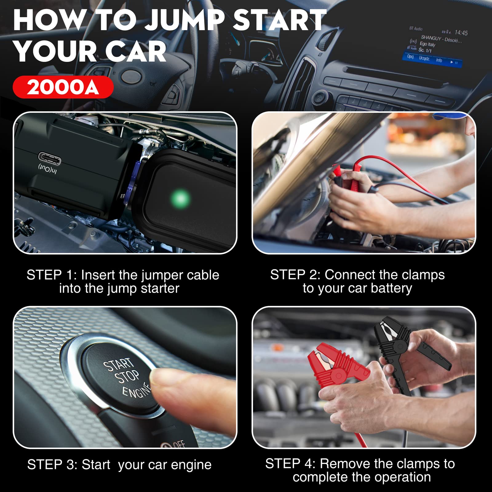 NEXPOW Car Jump Starter, 2000A Peak 12V Portable Car Battery Starter,