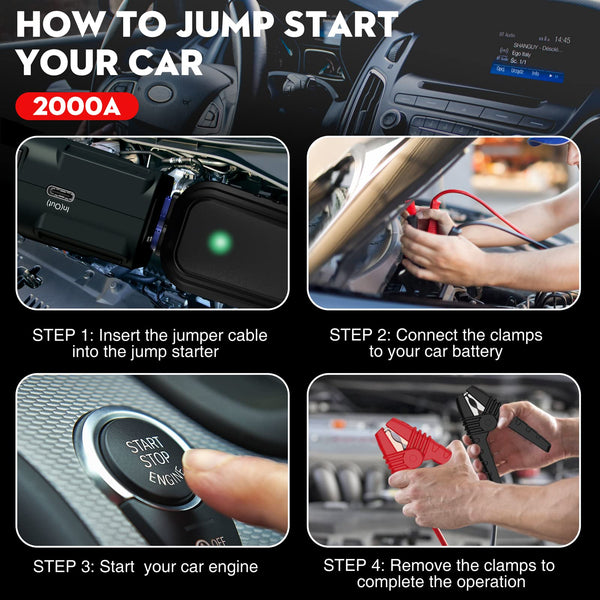 NEXPOW Car Jump Starter, 2000A Peak 12V Portable Car Battery Starter, Auto Battery Booster, Lithium Jump Box with LED Light/USB Quick Charge 3.0