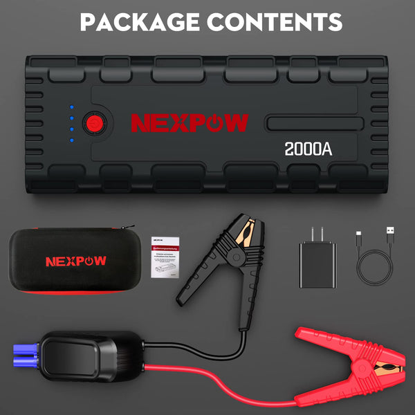 NEXPOW Car Jump Starter, 2000A Peak 12V Portable Car Battery Starter, Auto Battery Booster, Lithium Jump Box with LED Light/USB Quick Charge 3.0