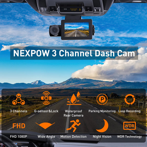 NEXPOW 3 Channel 4K Dash Camera
