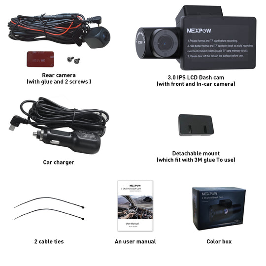 NEXPOW 3 Channel 4K Dash Camera